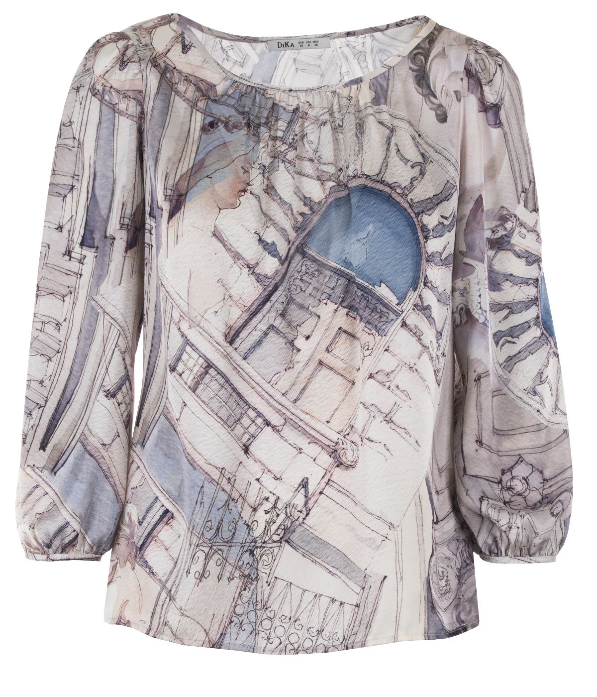 Long-sleeved blouse with architectural elements print 0